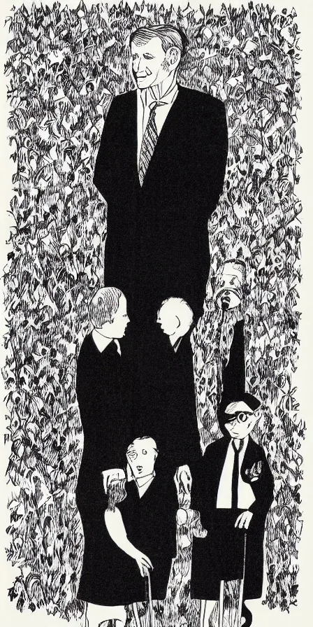 Prompt: children book llustration of george bush, drawn by edward gorey, inked