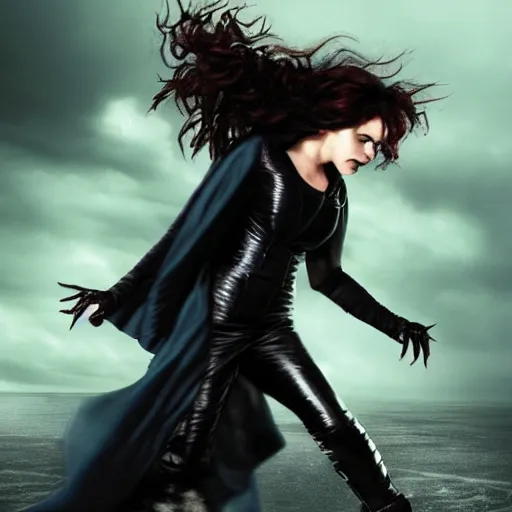 Prompt: bellatrix lestrange fighting Storm from X-men