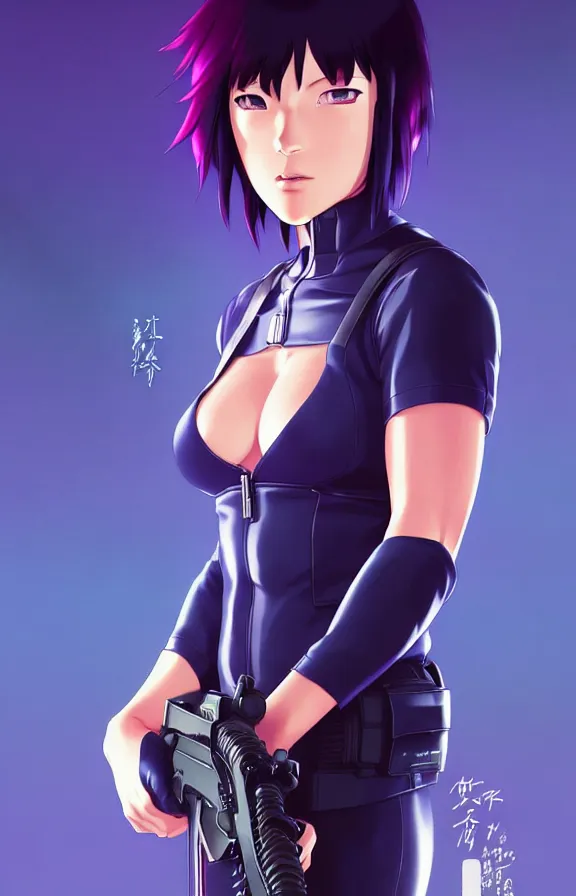 Image similar to a fullbody portrait of motoko kusanagi the major ghost in the shell : : stand alone complex, under repairs, maintenance : : by ilya kuvshinov, rossdraws, artgerm, sola digital arts, anti aliasing, raytracing : :