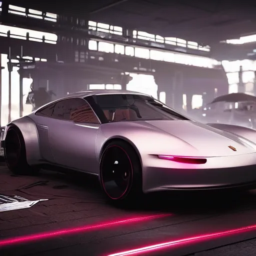Prompt: concept art of a futuristic Porsche from Cyberpunk 2077, unreal engine