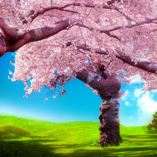 Image similar to matte painting of cherry blossoms in the trees entwining with venomous snakes