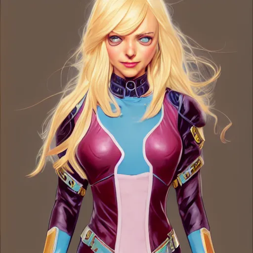 Image similar to Blonde Victoria Justice with light blue eyes as Gwenpool, western, D&D, fantasy, intricate, elegant, highly detailed, digital painting, artstation, concept art, matte, sharp focus, illustration, art by Artgerm and Greg Rutkowski and Alphonse Mucha