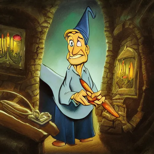 Prompt: portrait of old wizard with crystal wand, rodel gonzalez, marc davis, milt kahl, jim warren, don bluth, glen keane, jason deamer, rob kaz, character art, concept art