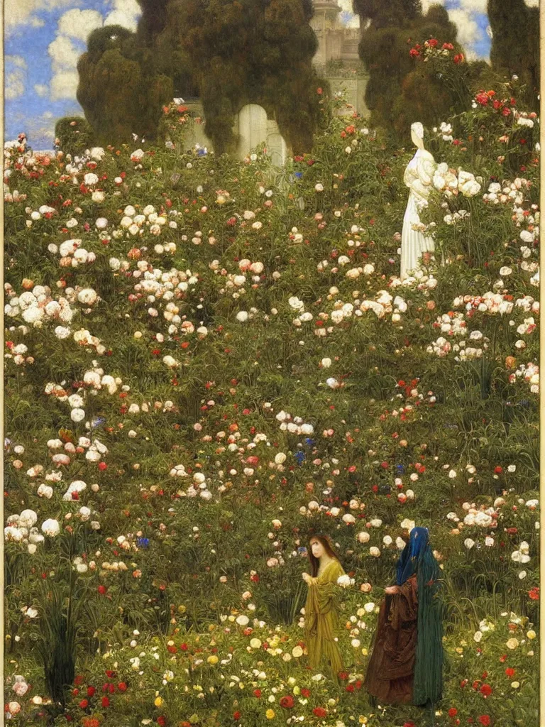 Image similar to the grand temple of flowers, by thomas cooper gotch and frederick arthur bridgman. pre raphaelite, art nouveau, fantasy architecture, symmetry