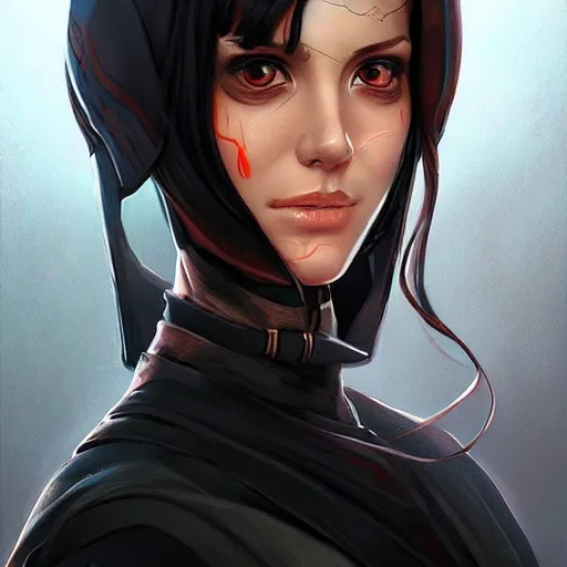 Image similar to female jedi, beautiful and uniquely odd looking, detailed symmetrical close up portrait, intricate complexity, in the style of artgerm and ilya kuvshinov, magic the gathering, star wars art