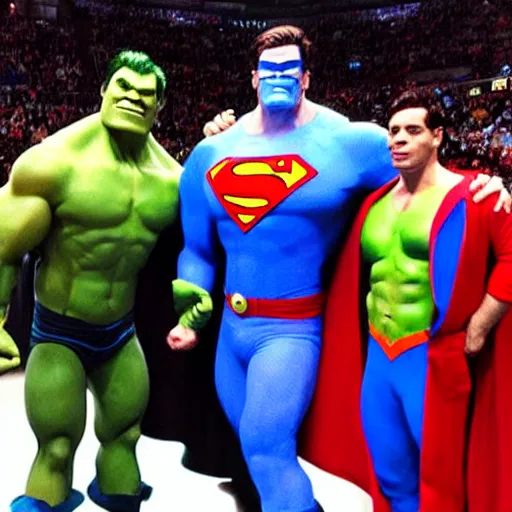 Image similar to supermen and hulk at WWE