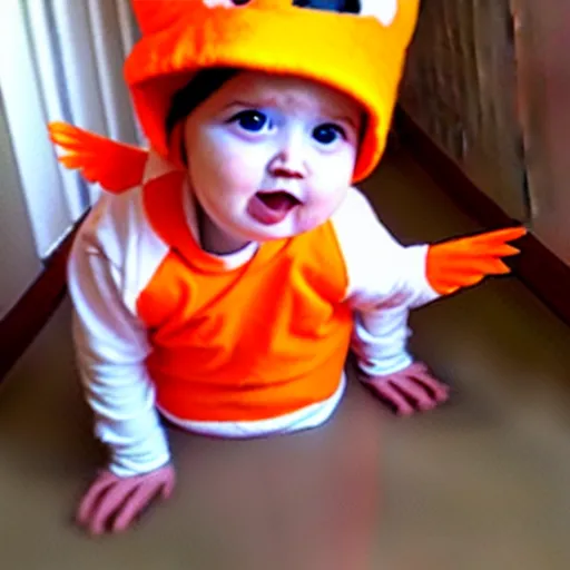 Image similar to cute baby chicken dressed as an inmate