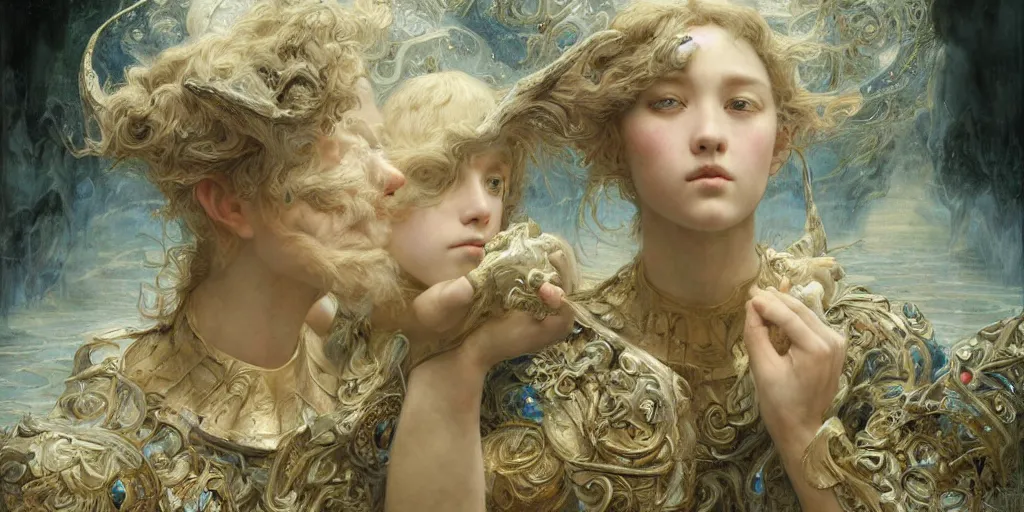 Image similar to masterpiece veracious pertinence salve Reginae, masterpiece by Edgar Maxence and Ross Tran and Michael Whelan artistic, intricate drawing, realistic fantasy, extremely detailed and beautiful aesthetic face, establishing shot, 8k resolution, dramatic lighting,