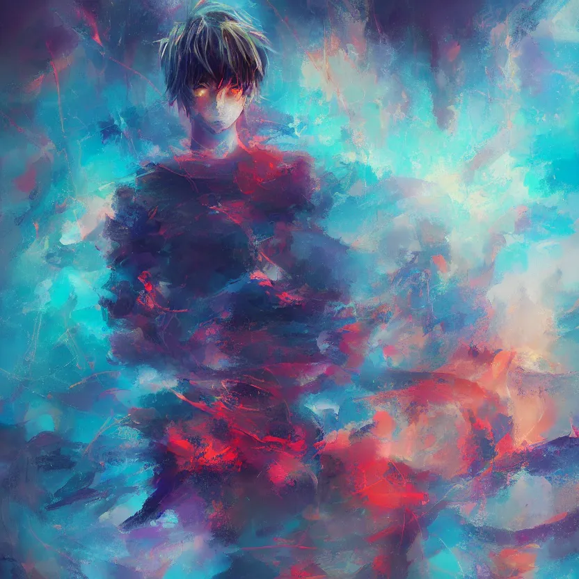 Image similar to # abstract painting of a # megical # boy, # mist # magic # spell, by yoshitaka amano and alena aenami