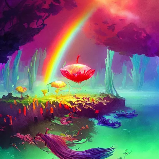 Image similar to a beautiful vivid colorful matte watercolor painting by Grzegorz greg rutkowski and and Anato Finnstark and Tyler Edlin, of an underwater discotheque with a disco ball and dancing mermaids and fish and a rainbow seaweed forest, trending on ArtStation hq