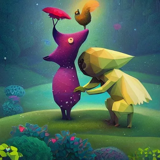 Image similar to low poly, pixar, surreal hybrid animals, nostalgia for a fairytale, magic realism, flowerpunk, mysterious vivid colors by andy kehoe and amanda clarke en un mundo de Gediminas Pranckevicius