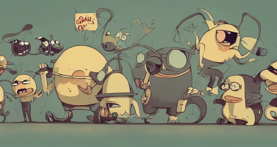 Prompt: cartoon gangster snails, in the style of adventure time, the amazing world of gumball, pixar, toki doki, greg rutkowski and makoto shinkai, trending on artstation