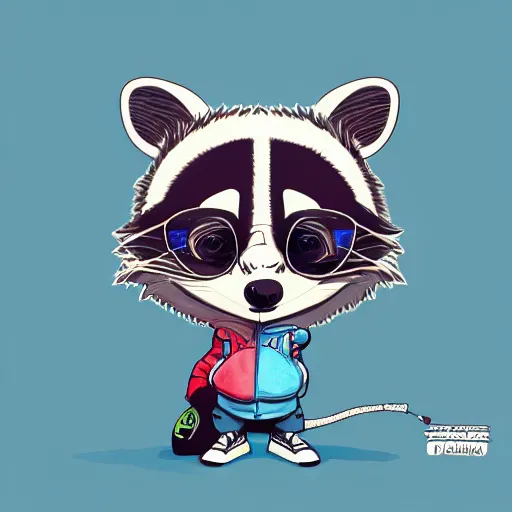 Prompt: highly detailed illustration cartoon of a hip hop raccoon, artstation 4 k