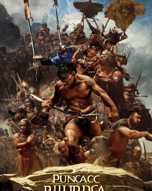 Image similar to Movie poster of the Punic Wars, Highly Detailed, Dramatic, Heroes, A master piece of storytelling, wide angle, cinematic shot, highly detailed, cinematic lighting, by frank frazetta + ilya repin , 8k, hd, high resolution print