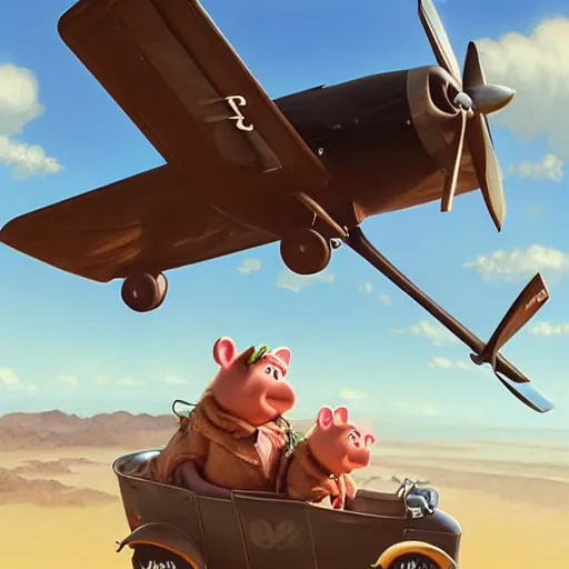 Image similar to cute miss piggy mupett piloting elias ec - 1 aircoupe plane, action shot, highly detailed, photorealistic, octane render, 8 k, unreal engine. art by artgerm and greg rutkowski and alphonse mucha