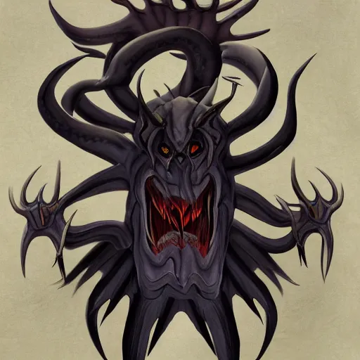 Prompt: Photorealistic cel-shaded eldritch demon. God of demons
