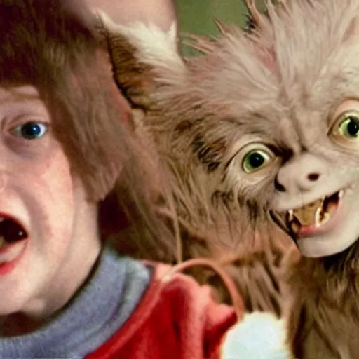 Image similar to Macaulay Culkin eats gremlins, hyper realistic, 4k, 8k, cinematik