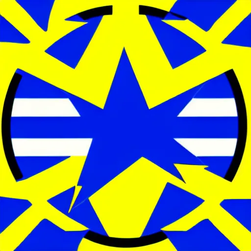 Prompt: A blue and white tricolor flag with a yellow lightning bolt in the middle, vexillogy, svg