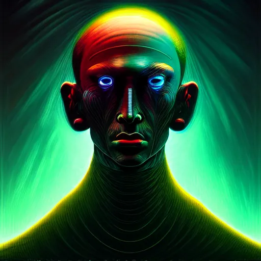 Image similar to scifi character portrait of man in the style of android jones and zdzislaw beksinski, 1 / 4 headshot.