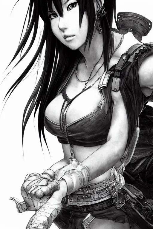 Prompt: highly detailed manga line art portrait of tifa from Final Fantasy, very detailed, realistic, by Stanley Artgerm Lau, greg rutkowski, thomas kindkade, alphonse mucha, loish, norman rockwell J.