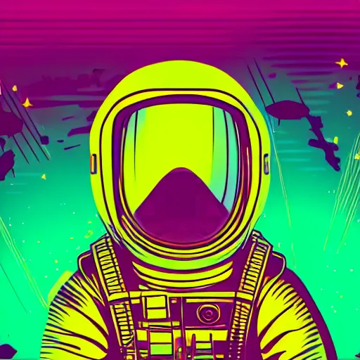 Prompt: an astronaut swimming in ocean, vaporwave, synthwave, neon, vector graphics, cinematic, volumetric lighting