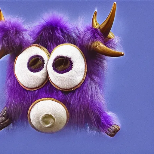 Image similar to 1 eyed 1 horned flying purple monster with fur