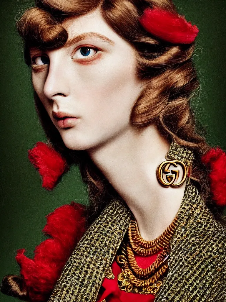 Image similar to gucci portrait, very beautiful, highly detailed, intricate, photography