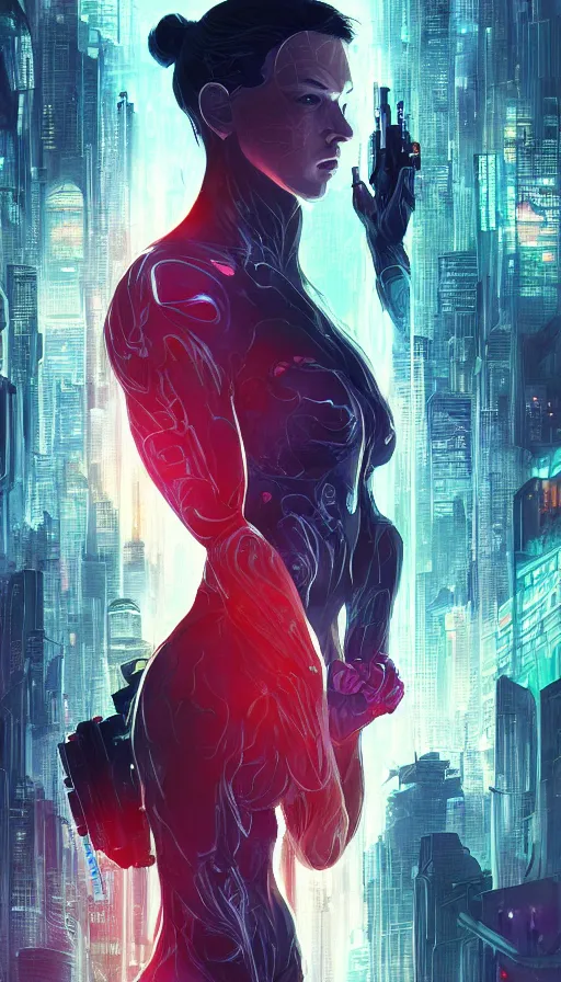 Prompt: altered carbon, ghost in the shell, matrix, neon, fibonacci, sweat drops, insane, intricate, highly detailed, digital painting, artstation, concept art, smooth, sharp focus, illustration, Unreal Engine 5, 8K, art by artgerm and greg rutkowski and alphonse mucha