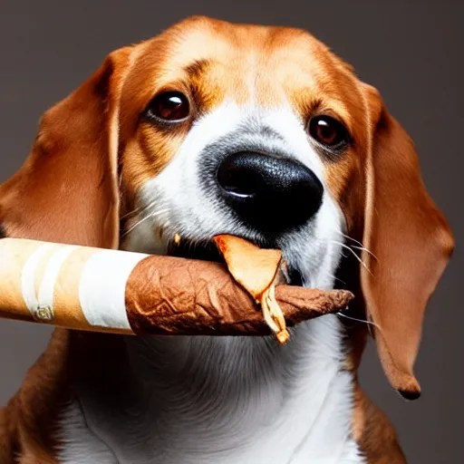 Prompt: a dog smoking a cigar