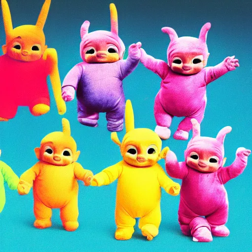 Prompt: really wrinkled old Teletubbies