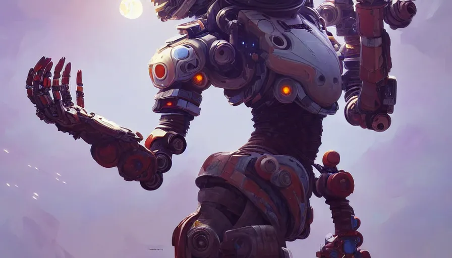 Prompt: a warrior robot astronaut, floral! looks like a machine from horizon zero dawn, posing for a fight intricate, elegant, highly detailed, digital painting, artstation, concept art, smooth, sharp focus, illustration, art by artgerm and greg rutkowski and alphonse mucha, 8 k