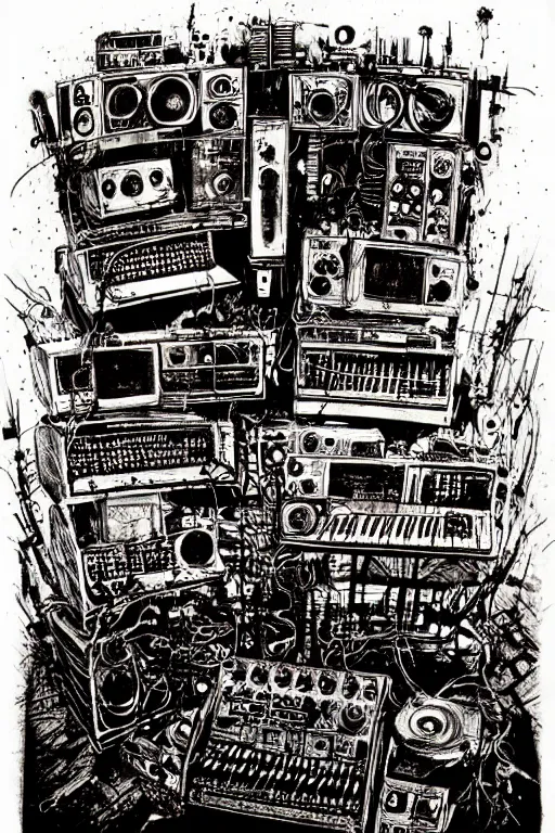 Image similar to synthesizer from hell by ralph steadman