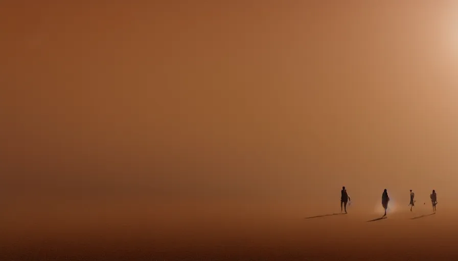 Prompt: desert people walk through the desert, dust storm, bloody sand, oasis, dunes, fine details, digital art, volumetric lighting, cinematic light, photorealistic, by greg rutkowski, by stephan koldi, 4 k,