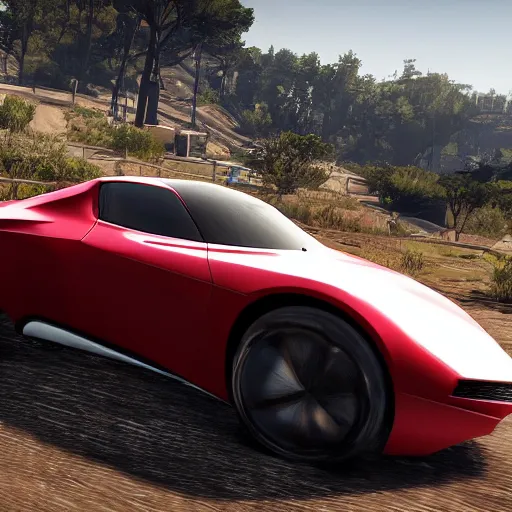 Image similar to futuristic sleek sports car in red dead redemption 2