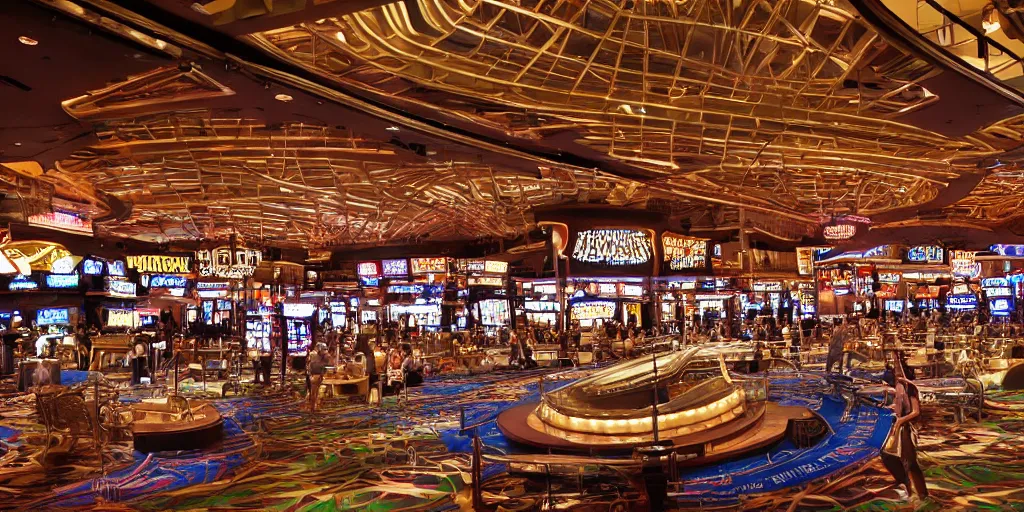 Image similar to interior of the las vegas casino megastructure, hyper realistic, inteicate detailed masterpiece, hd