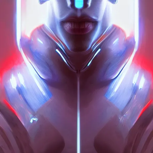 Image similar to Portrait of a tall blue alien, red glowing eyes, hairless, futuristic biosuit, intricate, cinematic lighting, highly detailed, digital painting, artstation, concept art, smooth, sharp focus, illustration, art by Artgerm and Cgsociety