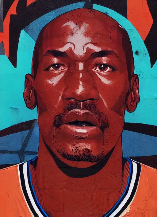 Image similar to symmetry!! portrait of michael jordan by sachin teng, organic, cables, matte painting, geometric shapes!! hard edges! graffiti, street art