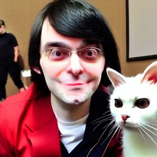 Image similar to cute looking martin shkreli cosplaying a girl with cat ears