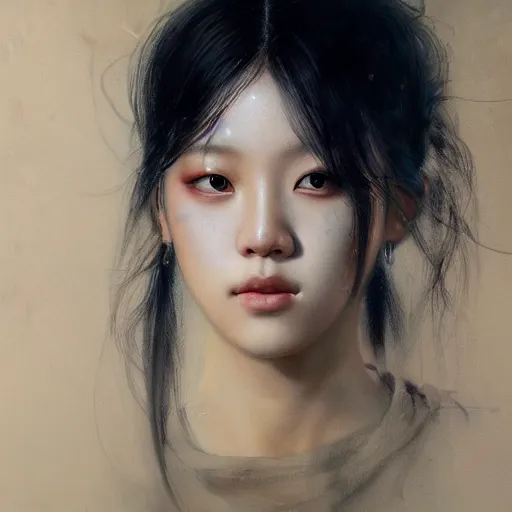 Image similar to jisoo of blackpink, hyperrealistic portrait, bladerunner street, by karol bak and agnes cecile, fantasy art, photo realistic, dynamic lighting, artstation, poster, volumetric lighting, very detailed face, 8 k, award winning