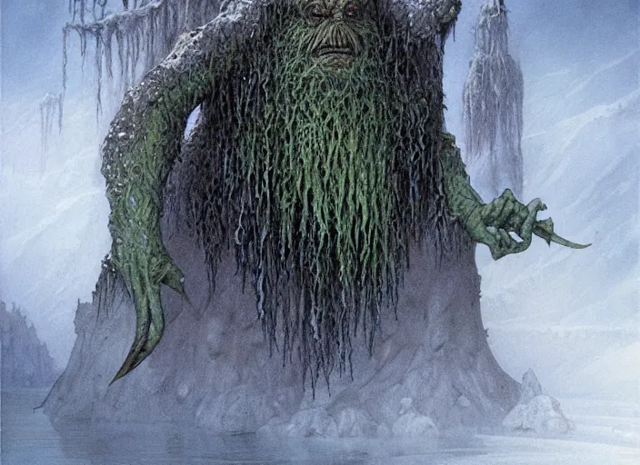 Prompt: Swamp monster of ice, fantasy digital art by John Howe