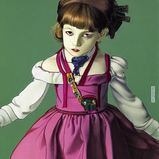Prompt: little girl wearing an gucci's outfit. art made by hirohiko araki, inspired by balthus, highly detailed, realistic,