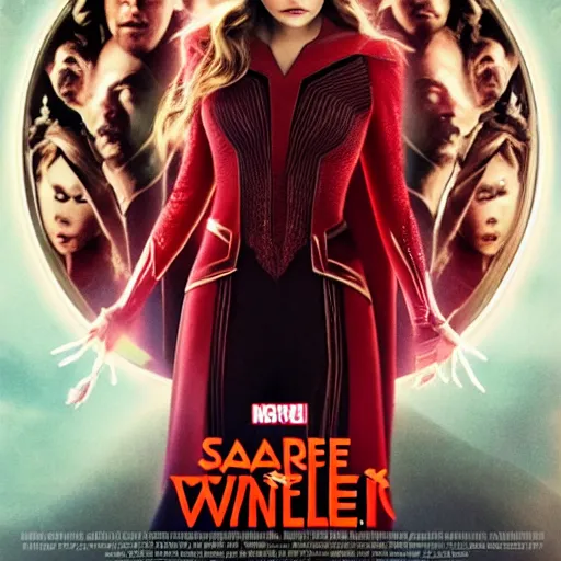 Prompt: movie poster!! [ scarlet witch emanates magic from her hands ]!! elizabeth olsen cast, trending on unsplash, 4 k photorealism, 4 k quality