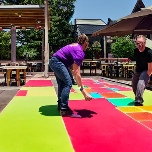 Prompt: rainier beer hosting a hopscotch tournament