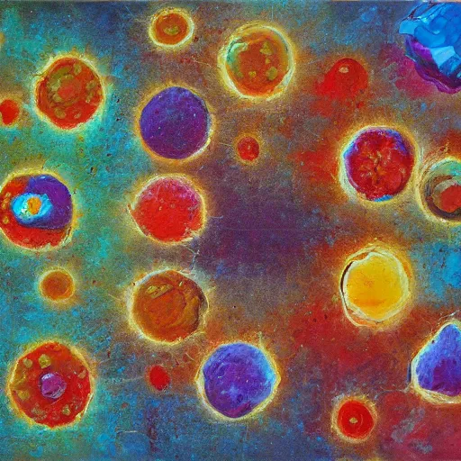 Prompt: abstract oil painting of complex cellular structures