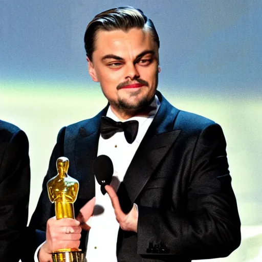 Prompt: leaonardo di caprio rejecting the oscar during the ceremony