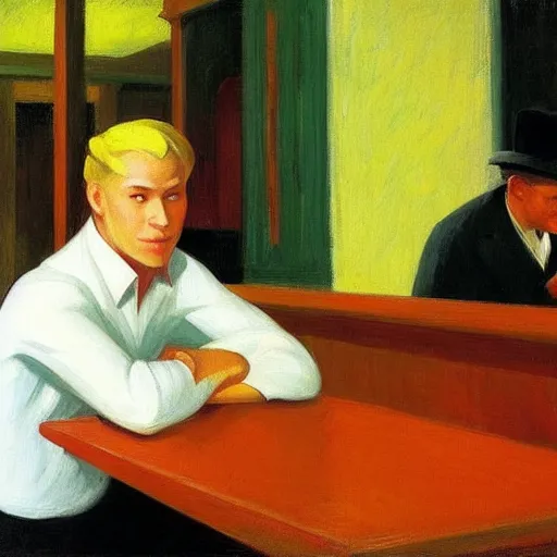 Image similar to a blonde man at a bar, edward hopper,