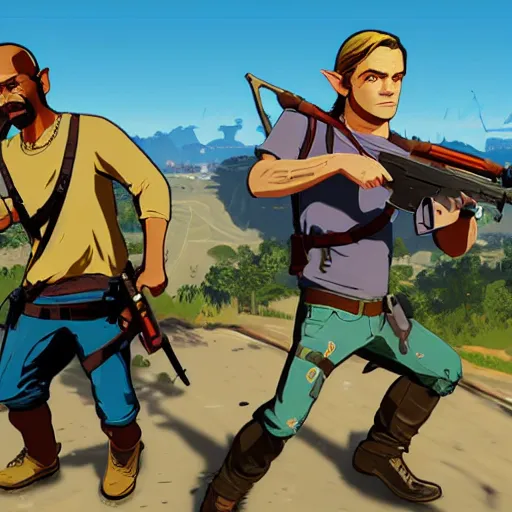 Prompt: GTA V in the style of Zelda breath of the wild