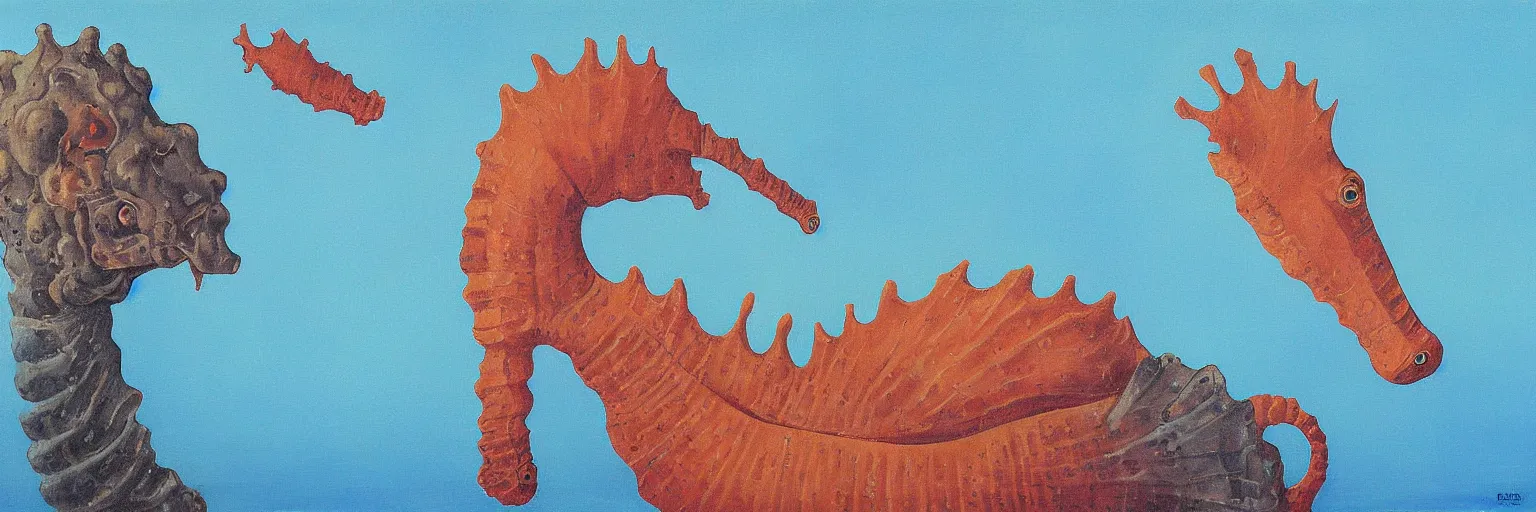 Image similar to realistic sea horse painting magritte