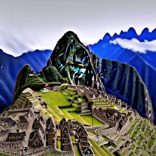 Prompt: ufo flying over machu picchu, photo, 8 k,