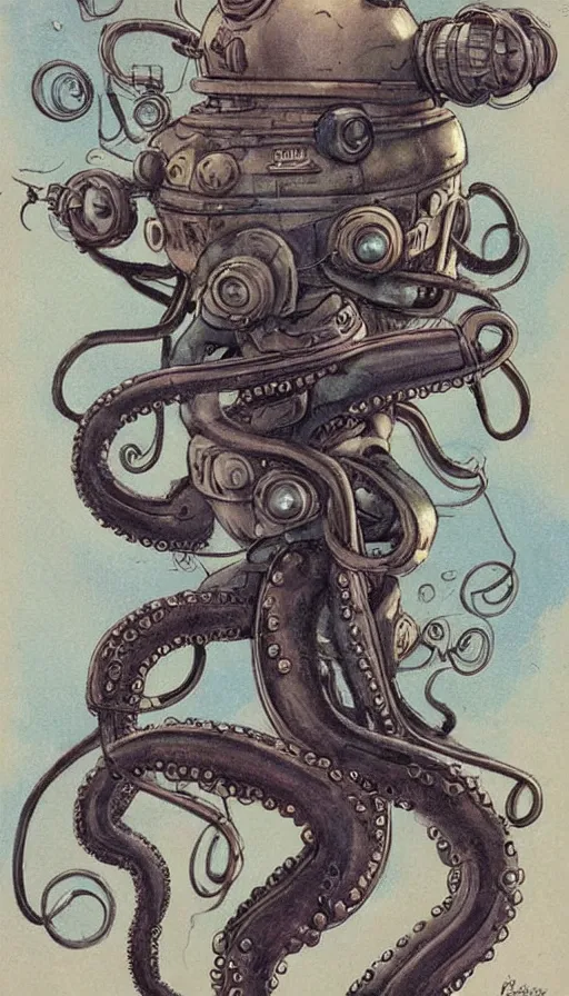 Image similar to 1 9 5 0 s retro future robot android octopus. muted colors. by jean baptiste monge